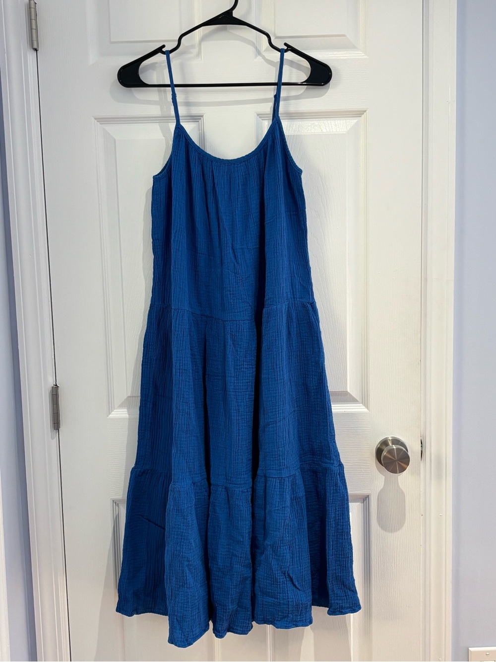 H&M Royal Blue Spaghetti-Strap Tiered Midi Dress